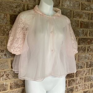 Vintage Van Raalte ladies nylon pink bed jacket Size Small